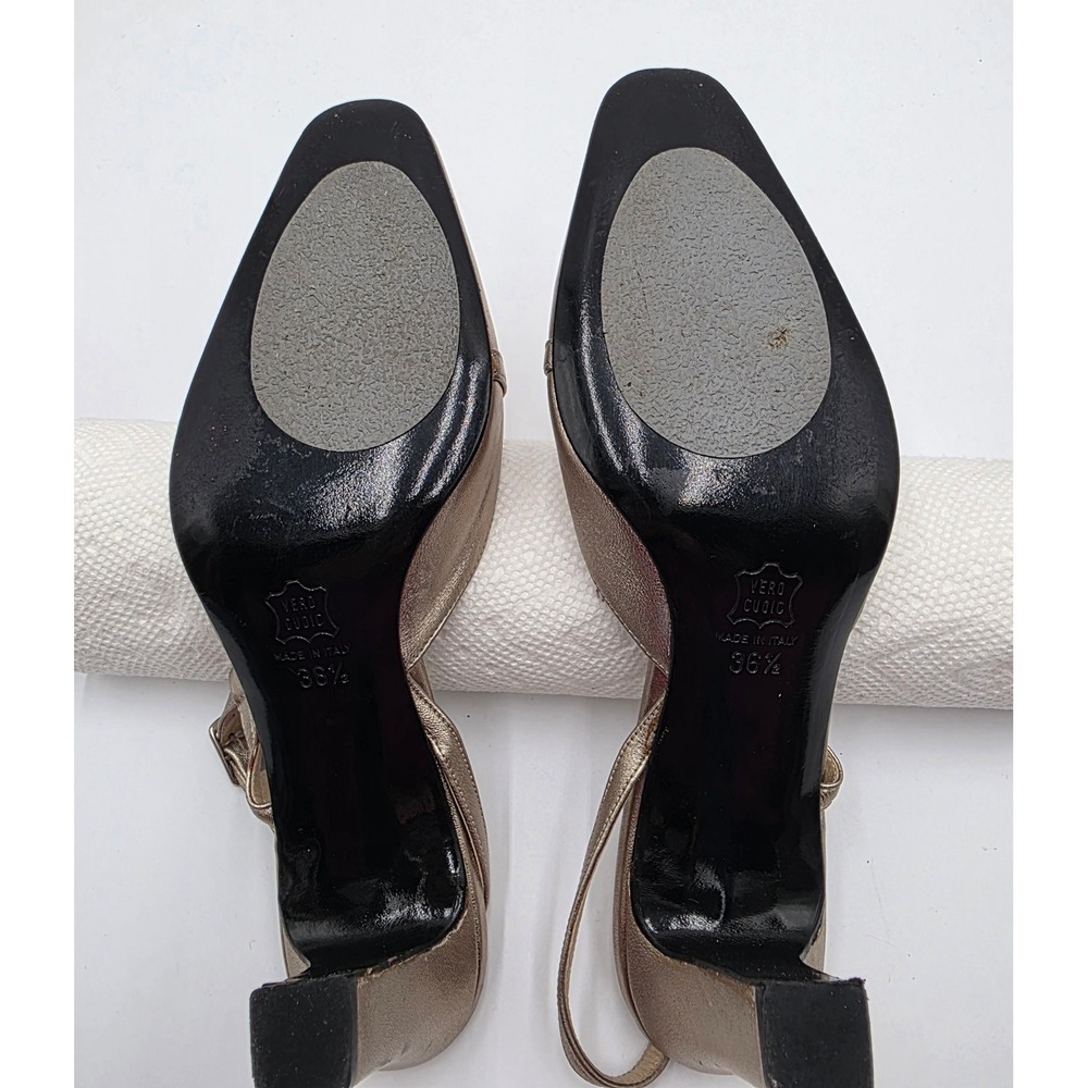 Galo Italy Metallic Champagne Gold Leather Slingback Block Heels Sz 36.5, 6.5 US - Picture 10 of 11